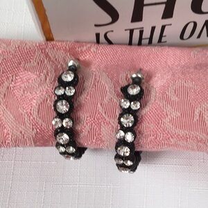 Rhinestone Hoop Earrings - on Black Background, Very Sparkly